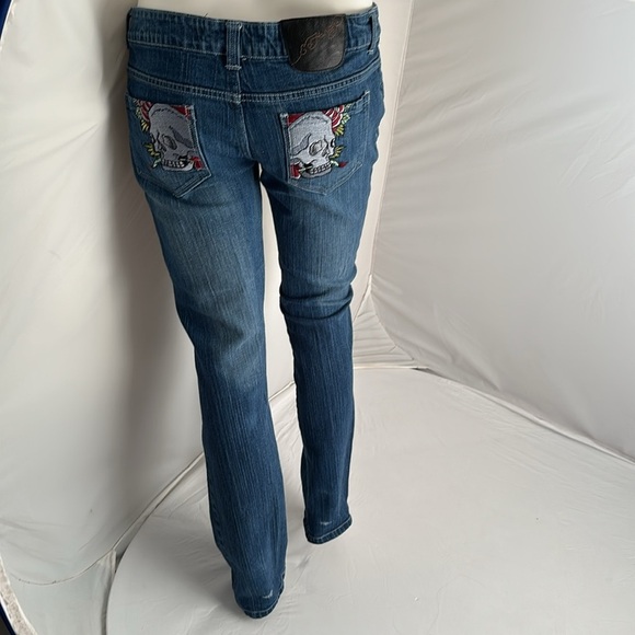 Ed Hardy Y2K multicolor skull back pocket stretch straight blue denim jeans - Picture 4 of 12